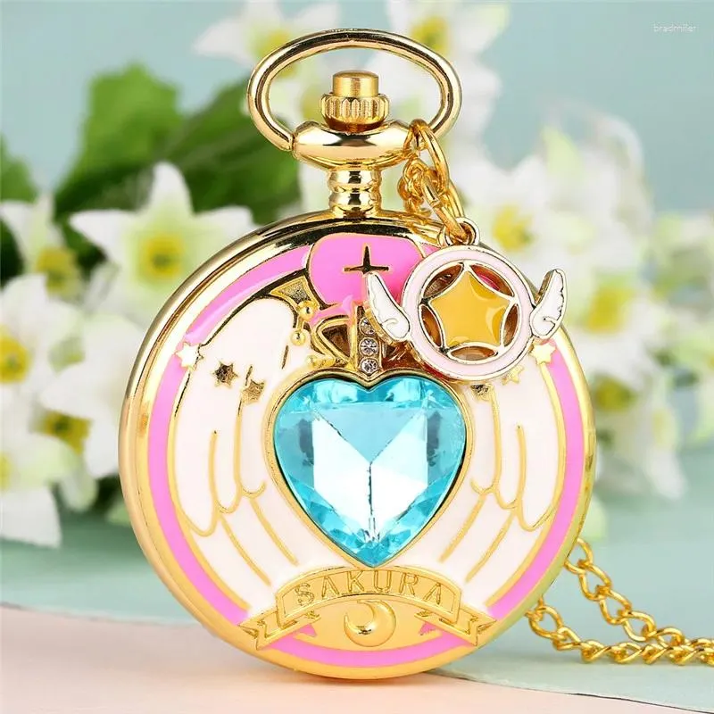 Pocket Watches Luxury Gold Heart-Shaped Gem Quartz Watch With Pendant Accessory Sweater Halsband Kedja Collectible Timepiece Reloj