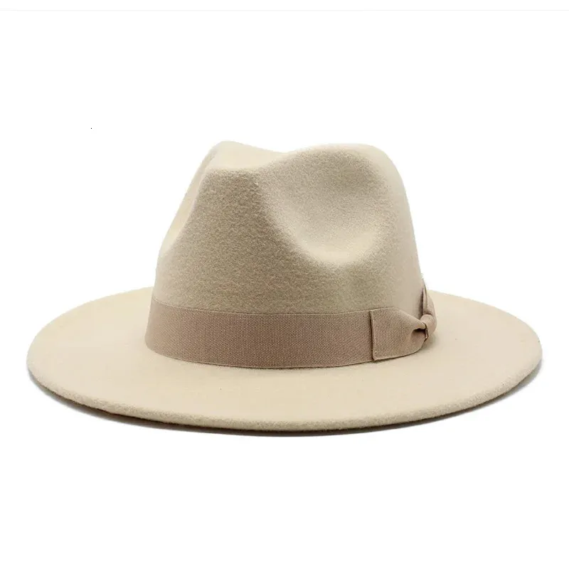 Szerokie brzegowe czapki wiadra jesienna zimowa wełna fedora czapka dla kobiet solidne formalne dekorator ślub Man Panamas Street Dance Cap Fedoras Gorras Para Mujer 231027