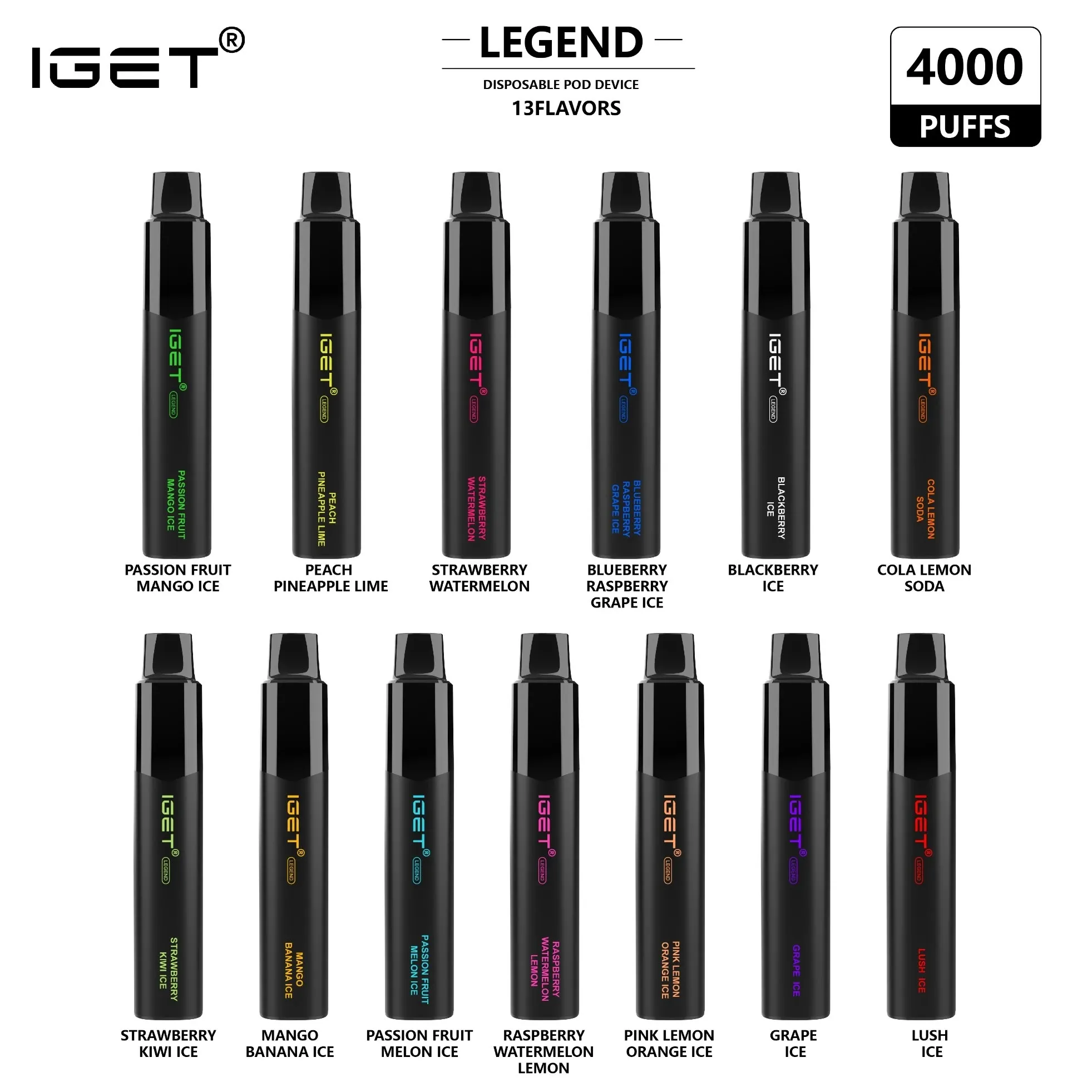 本物のIget Legend Doperableable Pod Device Kit電子タバコ4000パフ12ml Prefilled Cartridge Battery Vape Stick Pen vs Bar XXL Max Puls