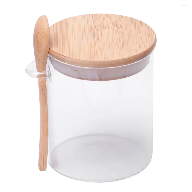 Bouteilles de stockage 420 ml Conteneur de céréales Bidons scellés Pot de thé en verre Épice Alimentaire Couvercle de bonbons en bambou