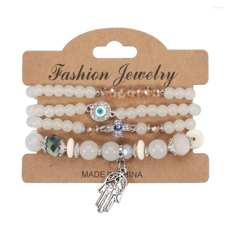 Charme pulseiras moda para mulheres multicamadas óculos frisado pulseira de pedra conjunto bohemia jóias cruz palma encantadora femme