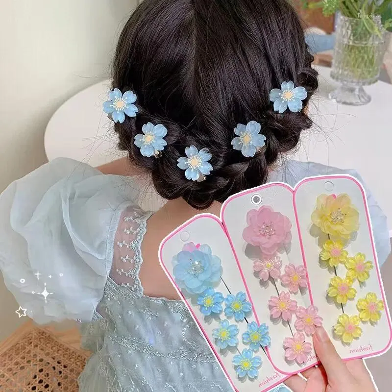 Accessoires pour cheveux fleur 6 pièces/ensemble pinces à fleurs de cerisier, couvre-chef en tissage de princesse douce, épingle à cheveux pour enfants, coiffure mignonne pour filles