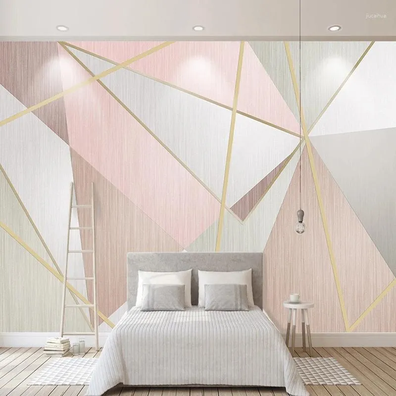 Fonds d'écran Personnalisé 3D Mural Rose Papier Peint Géométrique Triangle Papier Décor À La Maison Salon À La Mode Design D'intérieur FrescoWallpapers