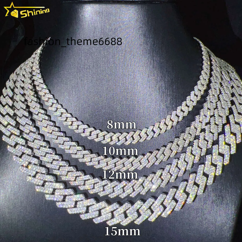 Iced out vvs moissanite 2 rijen miami gouden Cubaanse ketting ketting 925 sterling zilveren diamanten moissanite Cubaanse schakelketting