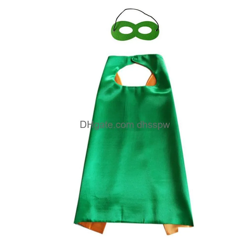Theme Costume 27Inch Double Side Plain Halloween Christmas Costumes Superhero Cosplay Cape With Mask Set Party Favor Kids Child 6 So Dhvck