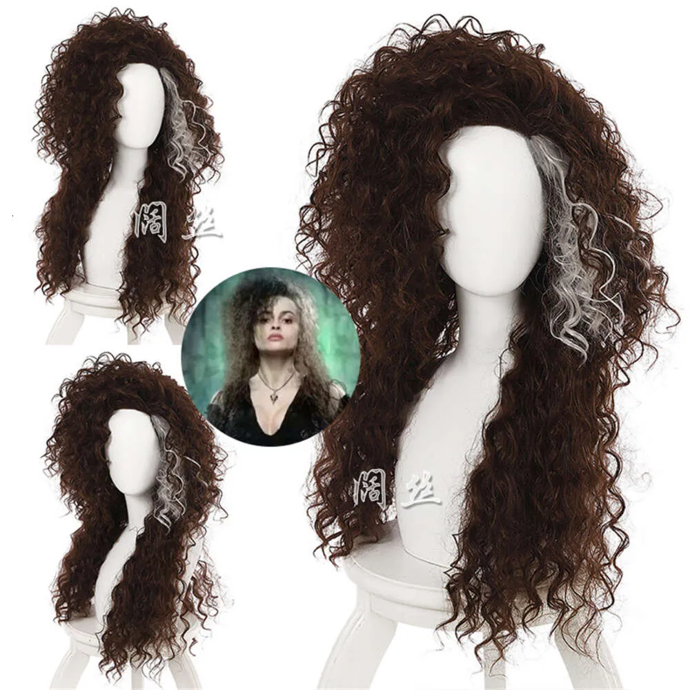 Catsuit Costumes Bellatrix Lestrange Long Mixed Brown Wavy Heat Resistant Synthetic Hair Halloween Role Play Wigs + Free Wig Cap