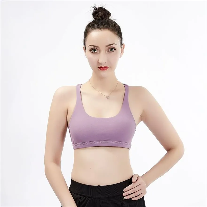 Sport Yoga Bra Sexig Beauty Back Double Cross Ribbon träning Yoga Gym Vest Push Up Fitness Tops Shake Proof Justerable Strap Bra314m