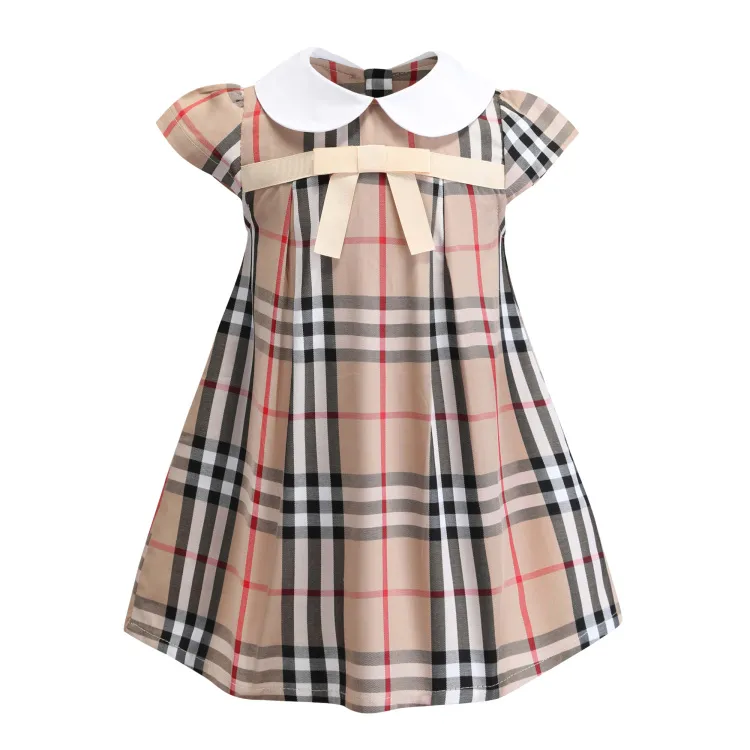 Baby Girls Dress Kids Designer Clothing Lapel College Wind Bowknot Short Sleeve Pleated Polo Shirt Skirt Children Casual Kids Clothes 666