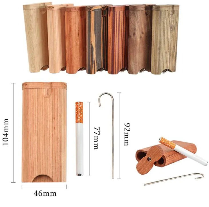 Dugout de madeira artesanal com escavador, acessórios para fumar, pontas de metal, filtros de cigarro, recipiente de cachimbo de água, bongos