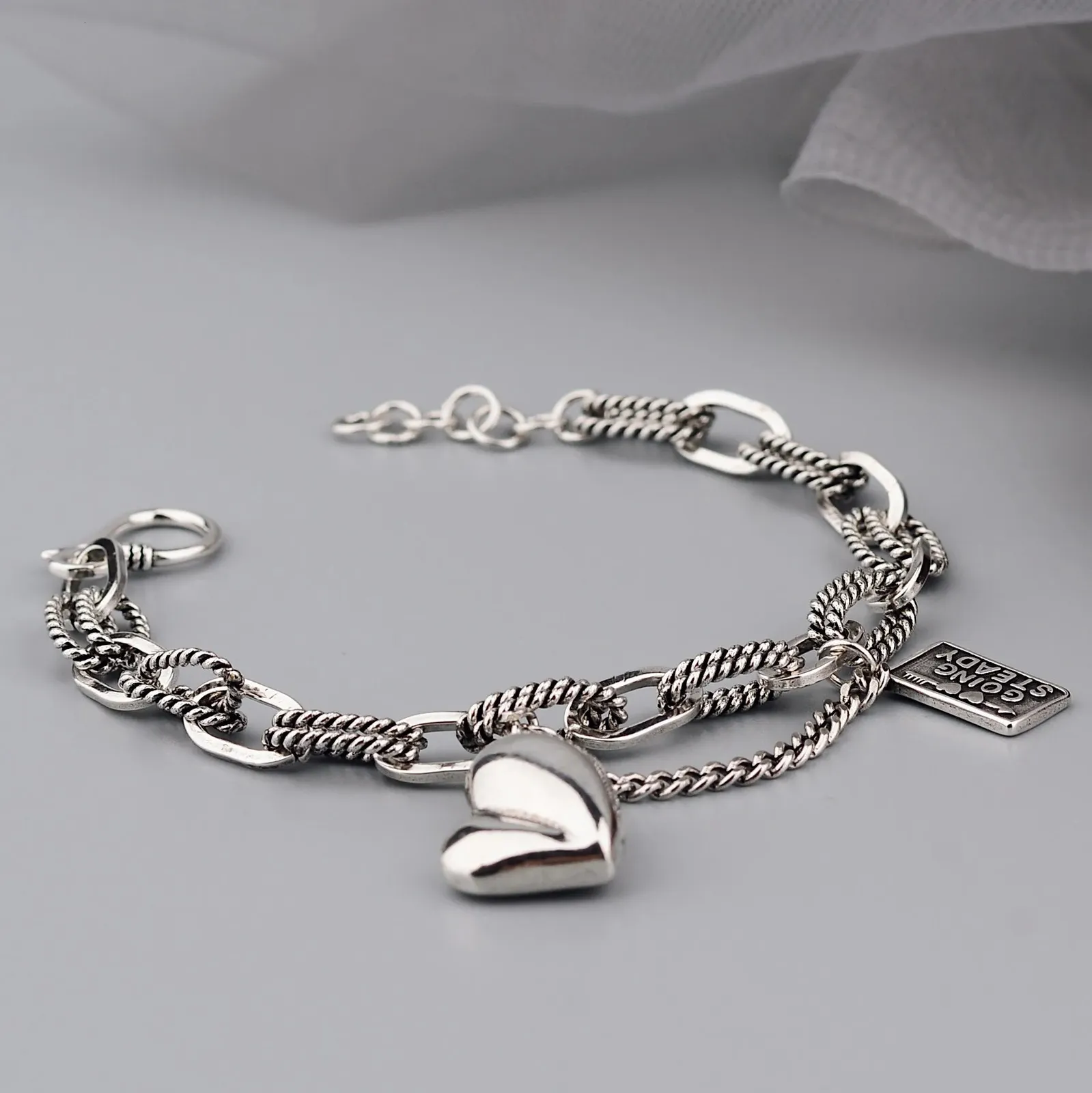 Chaîne 100% solide 925 argent Sterling Hiphop coeur épais Bracelet pour femmes hommes Vintage à la main moraillon cadeau d'anniversaire 231027