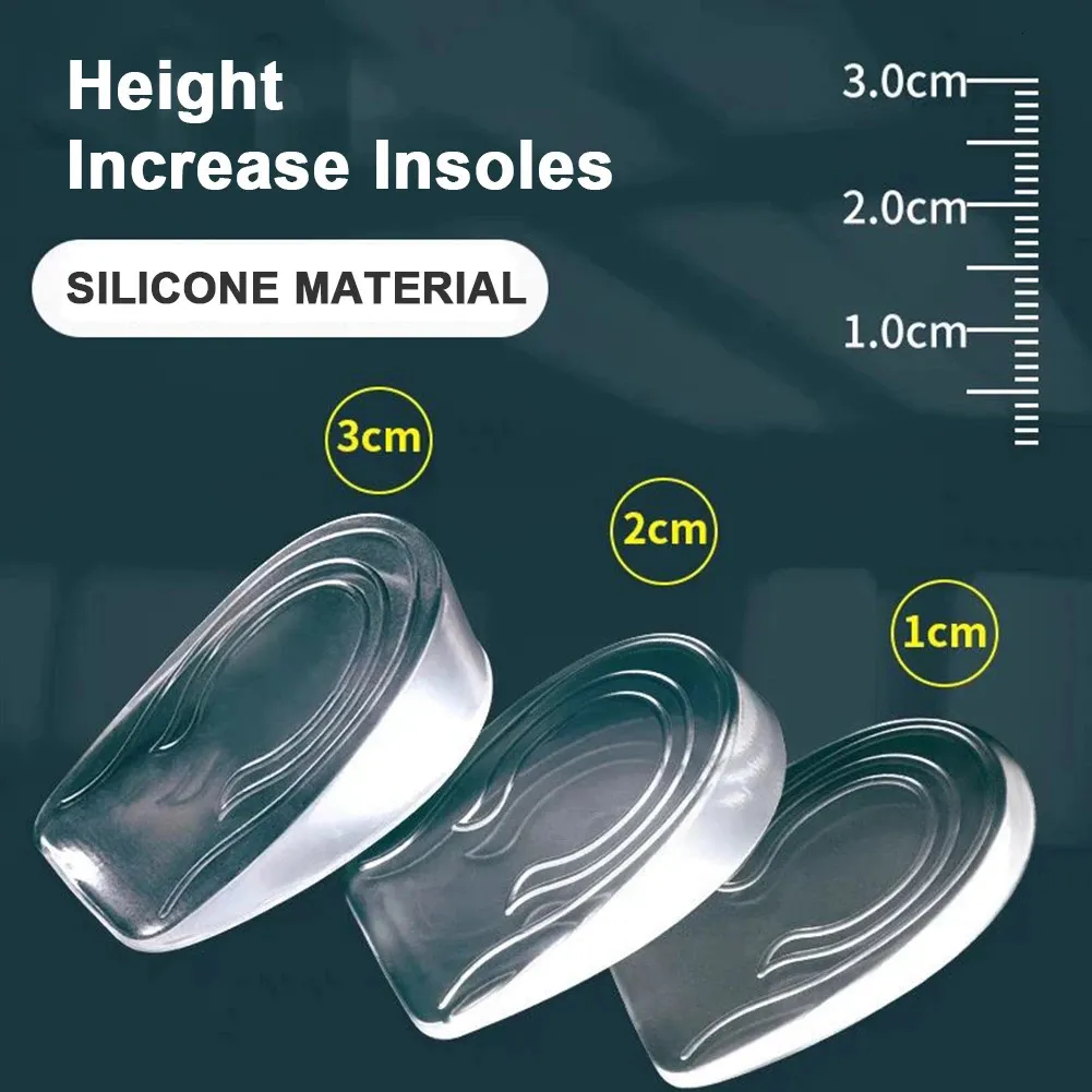 Shoe Parts Accessories 1Pair 1cm 2cm 3cm Height Increase Insole Soft Transparent Silicone Insoles Feet Care Heel Lifts Insert 231026