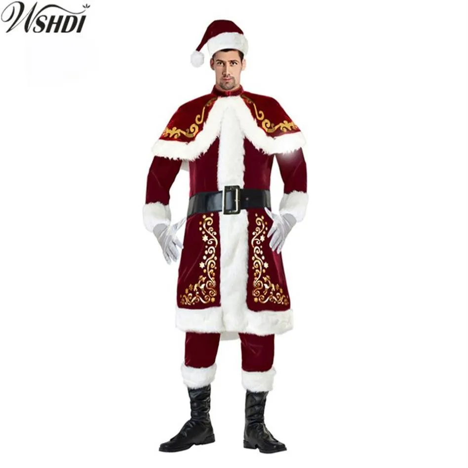 6 PCS Deluxe Santa Claus Christmas Costume Cosplay Vuxna män Uniform Xmas Party Costume Christmas Plus Size M-XXL256U