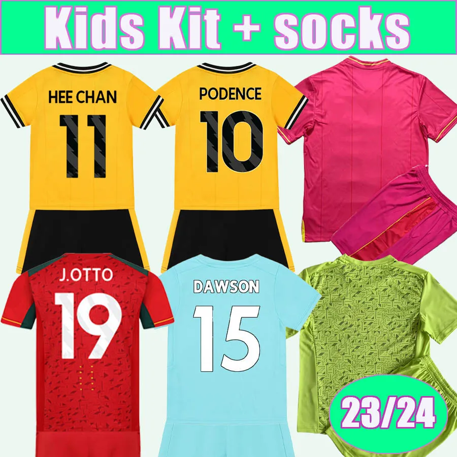 23 24 Podence Kids Kit Soccer Jerseys Gomes Traore Hee-Chan Cunha Dawson Doherty N. Semedo Home Away Red Pink 3rd målvakt Football Shirt