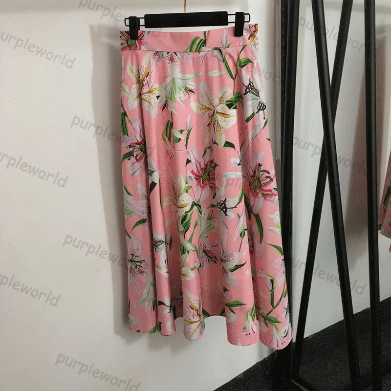 드레스 여자 우아함 플로럴 프린트 디자인 하이 허리 핑크 하프 스커트