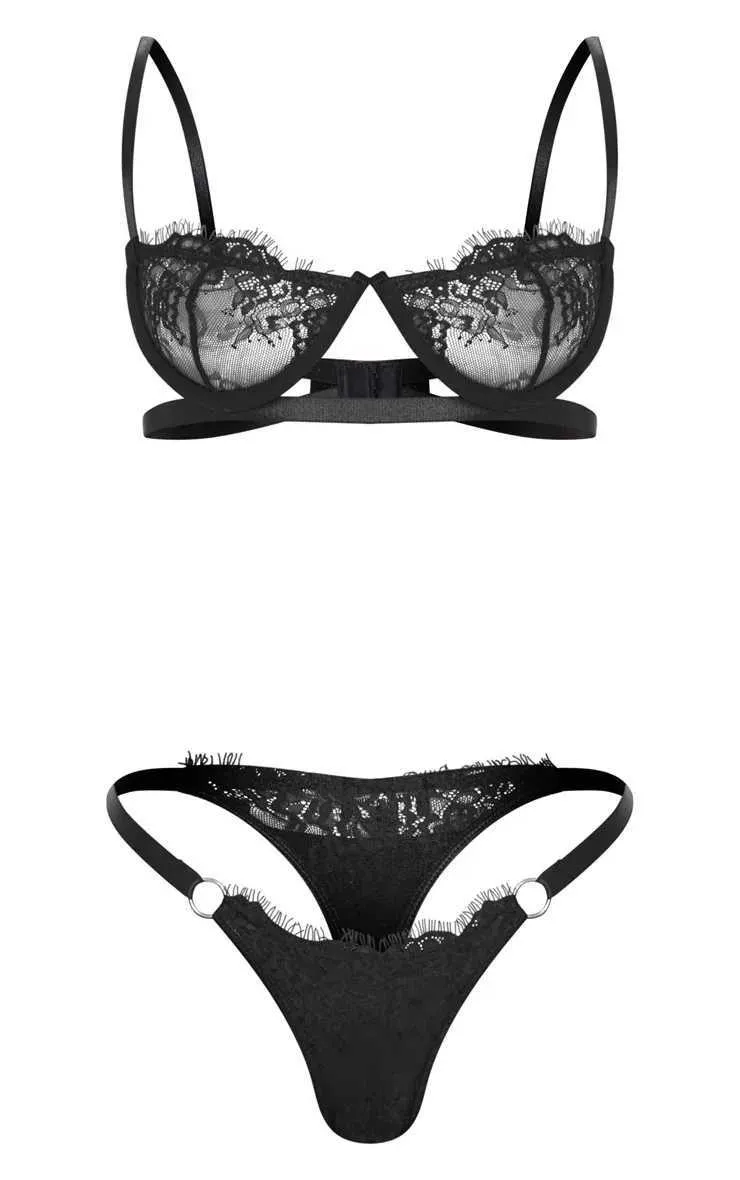 Intimate See Through Push Up Bra And Brief Set Back With Lace