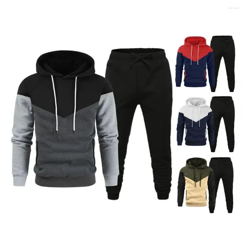 Running Sets Men Activewear Set Stylish 2-piece Hoodie Sweatpants Suit With Color Matching Drawstring Soft Warm For Sports