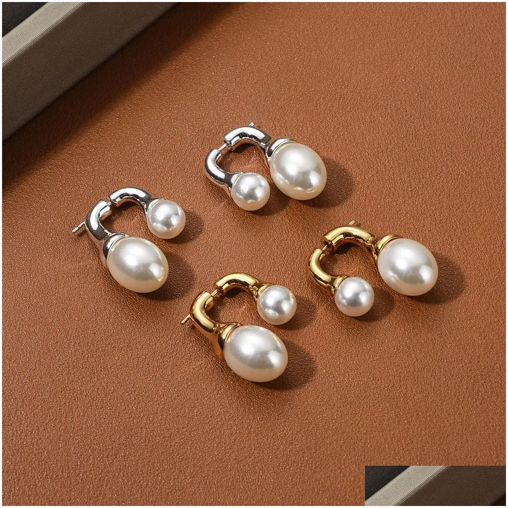 Ins Wind Front And Rear Size Pearl Earrings Stud S925 Silver Needle Trend All-Match Fashion 18K Gold Women