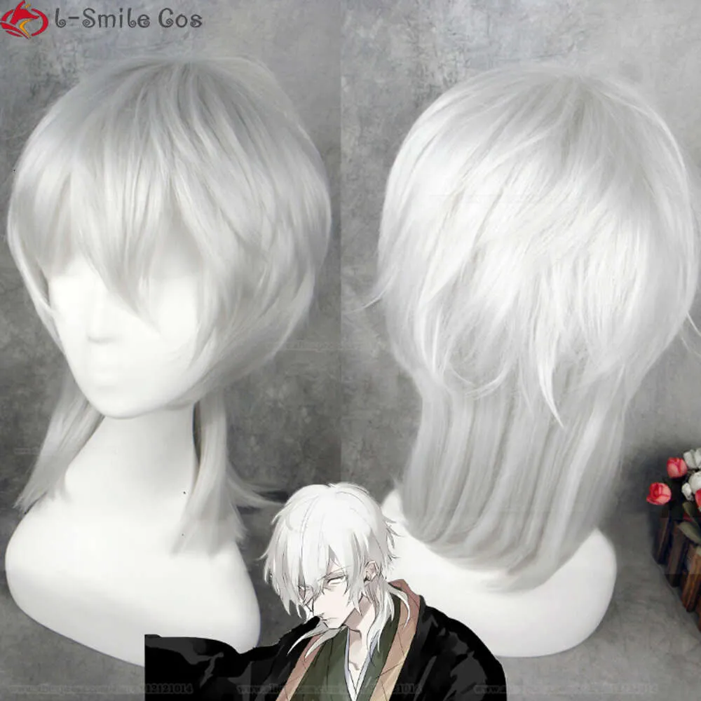 Trajes de catsuit anime bungo cães vadios fukuzawa yukichi cosplay sier curto resistente ao calor cabelo perucas festa de halloween + peruca boné