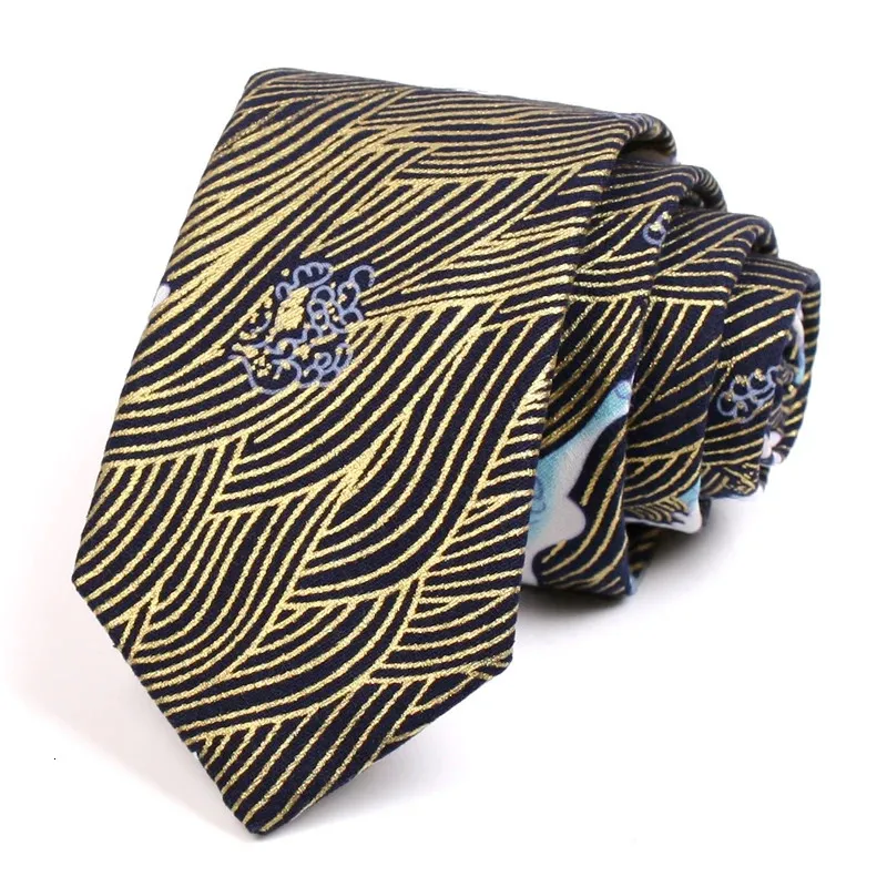 Bow Ties Design Wave Print Neck Tie Högkvalitativ herr Fashion Formell 7cm slips för män Business Suit Work Slips med presentförpackning 231027