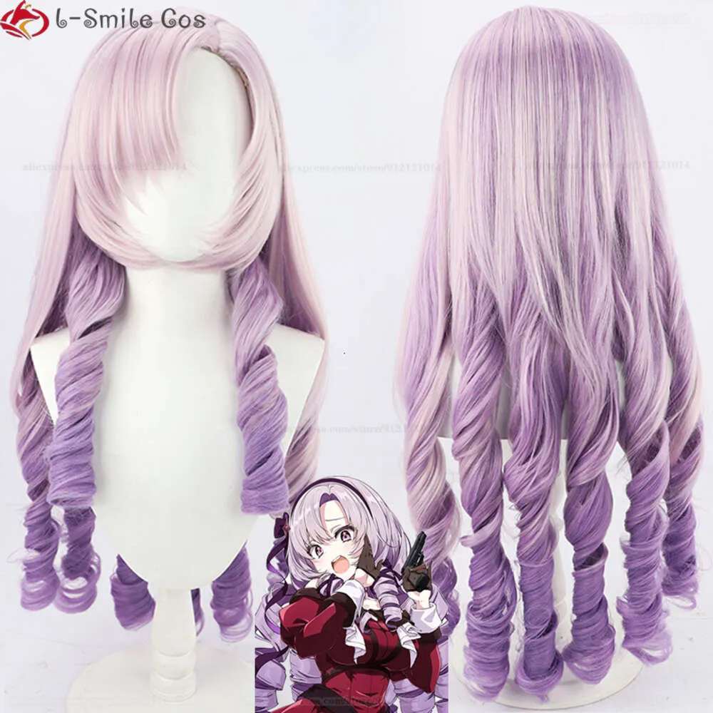 Trajes de Catsuit Youtube Vtuber Hyakumantera Salome Cosplay 80cm Longo Gradiente Roxo Resistente ao Calor Perucas de Festa de Cabelo Sintético + Peruca Cap