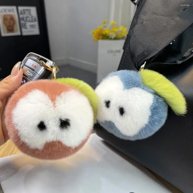 Keychains Real Rex Fur Apple Keyring Fluffy Ball Pompom Bag Charm 핸드백 모피 펜던트 선물