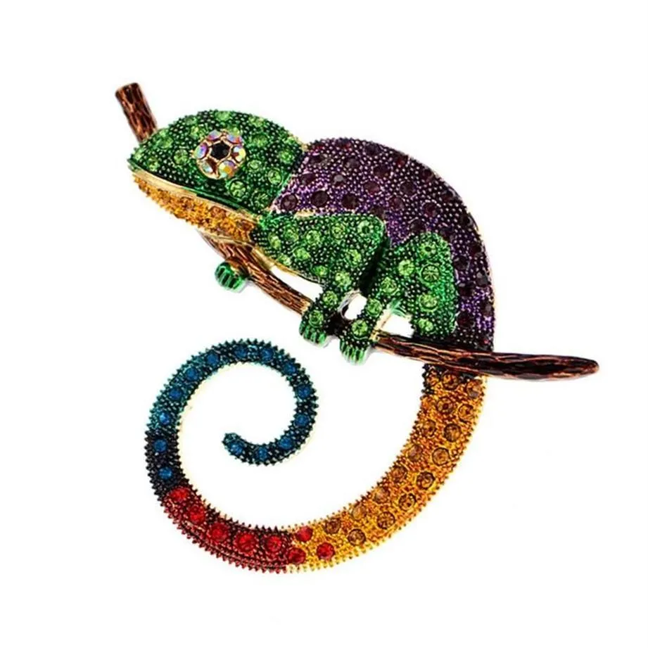Pins Brooches Large Lizard Chameleon Brooch Animal Coat Pin Rhinestone Fashion Jewelry Enamel Accessories Ornaments 3 Colors Pick269n