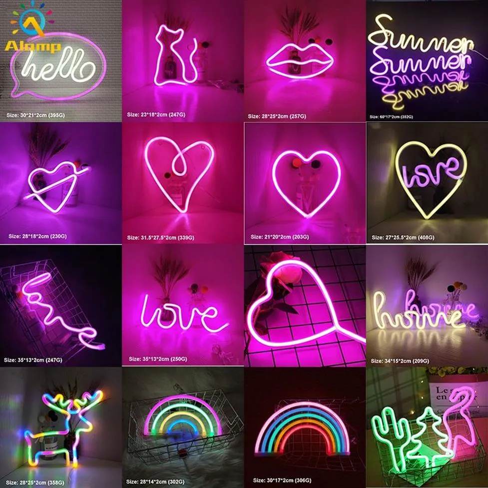LED Neon Sign SMD2835 inomhus nattljus kärlek hjärta Rainbow Cat Home Lighting Model USB Dekorationer bordslampor för semester Xmas P230P