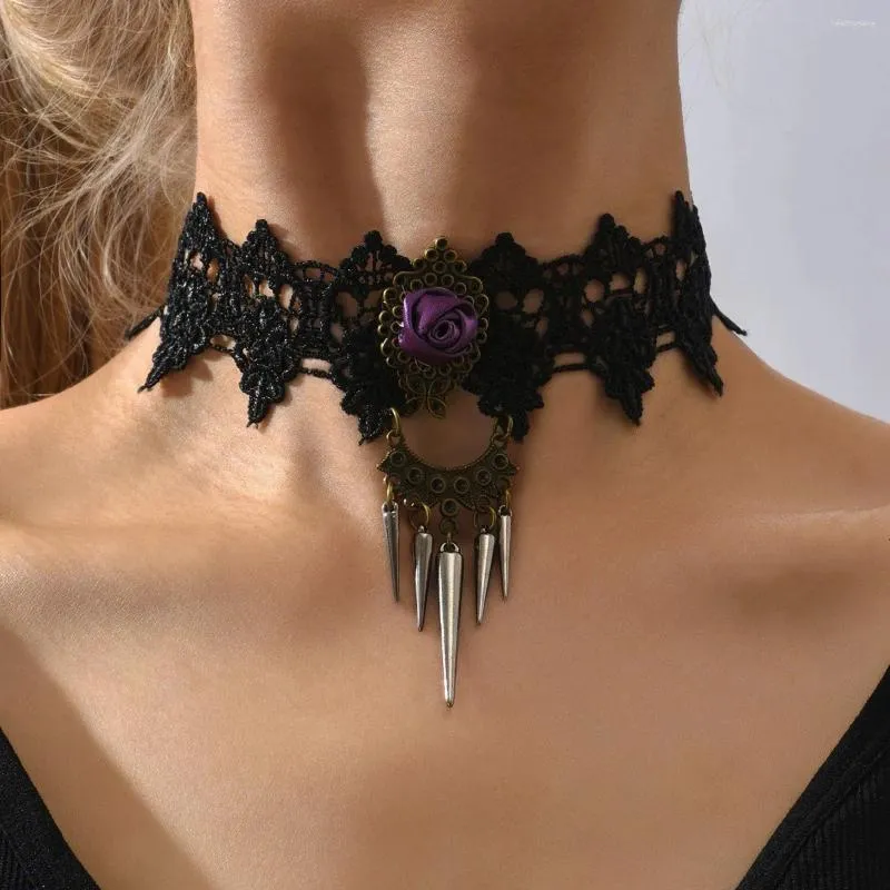 Choker halloween punk spets smycken falska krage personlig mode sexig nattklubb klavikel halsband halschain tillbehör