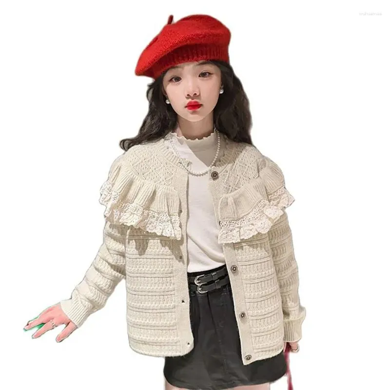 Jackets Girls Knitted Coat Floral Pattern For Casual Style Children's Jacket Spring Autumn Clothes 6 8 10 12 14