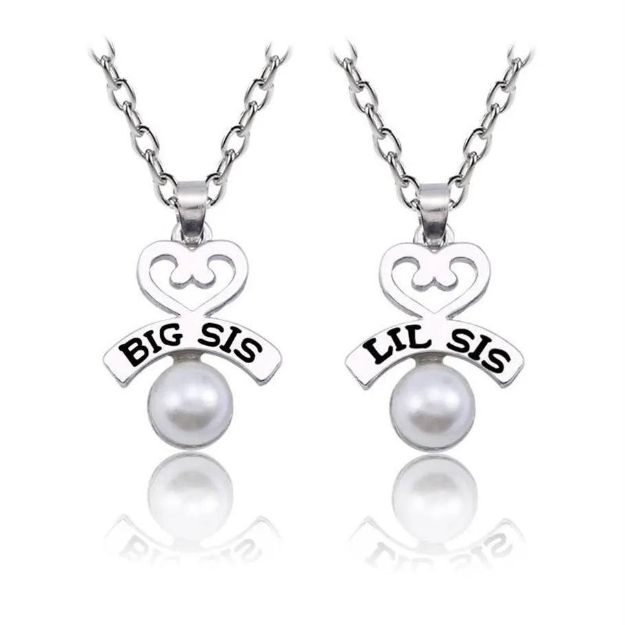 2 stks set Liefde Hart Ketting Mode GROTE SIS LIL SIS Parel Hanger Familie Kettingen Voor Vrouwen BBF Gifts2775