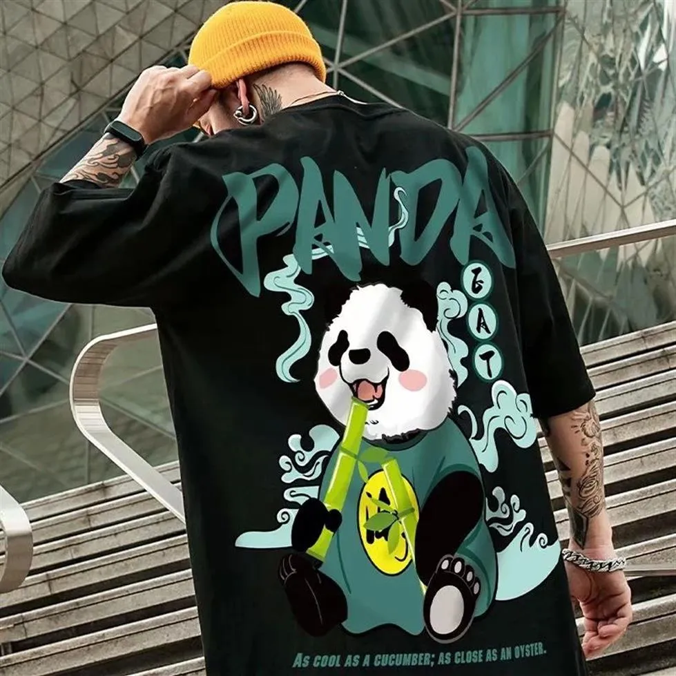 T-shirts pour hommes Tide 2021 Hip Hop Tees T-shirt Style chinois Panda Harajuku Lâche Hommes Tops Casual Été Surdimensionné Mâle Punk Clothes222E