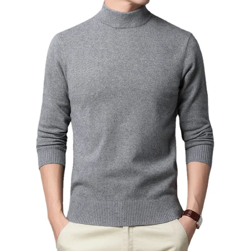 2022 Sweater Warm Men's Half Turtleneck Solid Color Pullover Fashion Thickening Middle-aged Long-sleeved Top