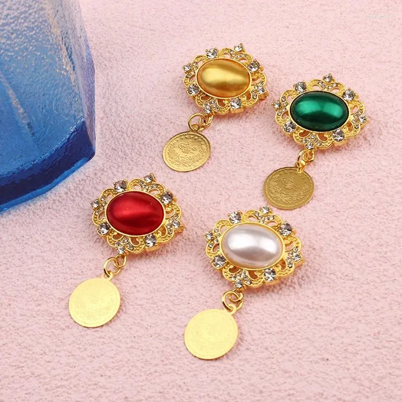 Broches en perles pour femmes, plaqué or, pièce de monnaie turque, pendentif, accessoire de Robe, épingles à revers kurdes omanaises