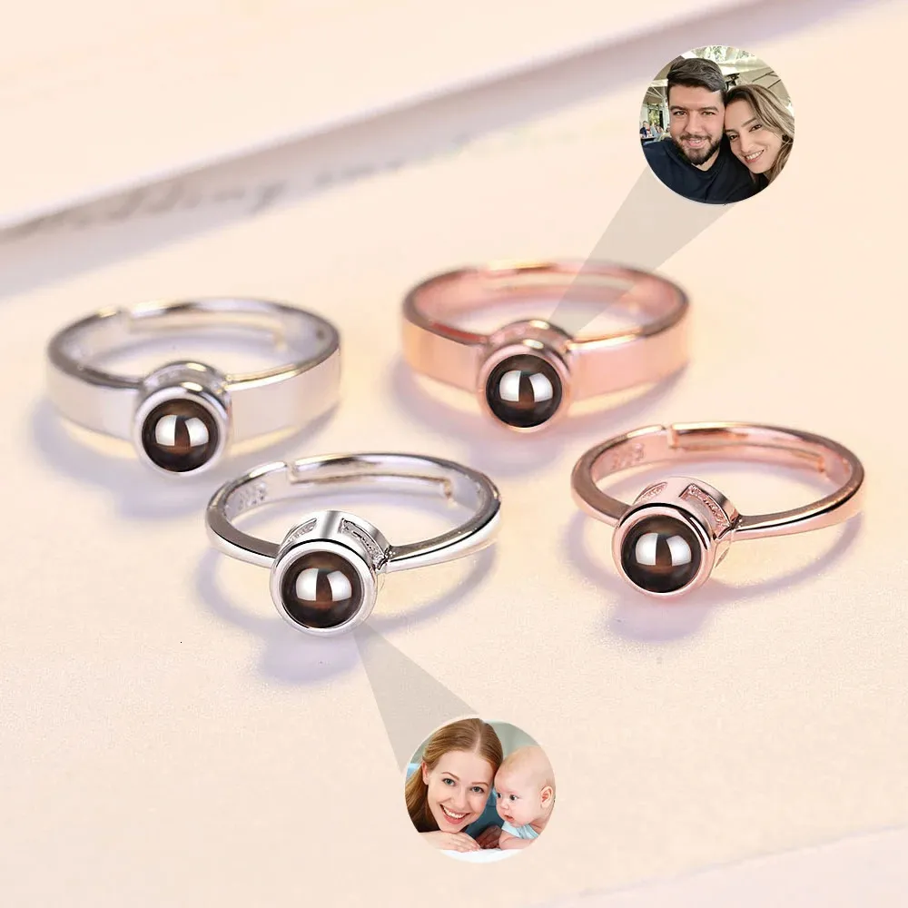 Обручальные кольца 2 шт./компл., проекционное кольцо для пары на заказ, персонализированное проекционное кольцо Po, золото/серебро, регулируемое кольцо цвета, подарок, ювелирные изделия 231027