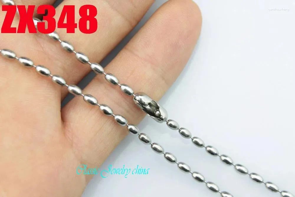 Kedjor 14 "-38" Längd 2,4 mm olivform Pärlkedja rostfritt stål halsband fina lady's mode smycken delar zx348