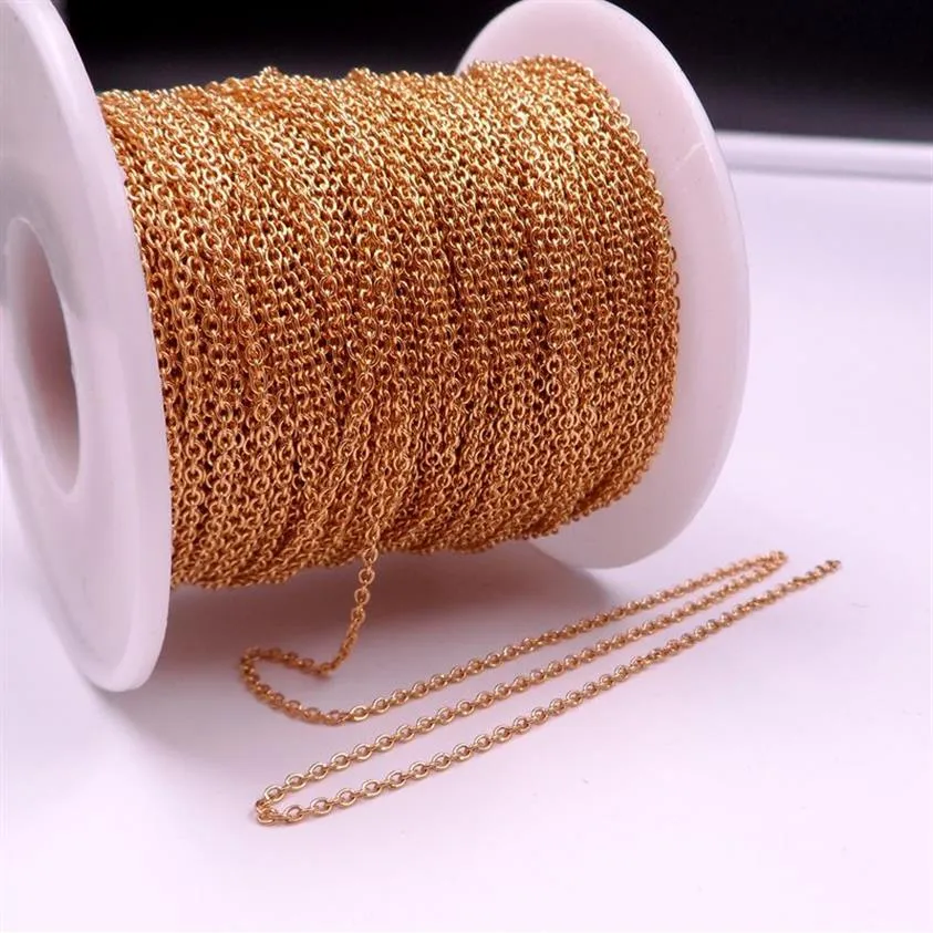 GNAYY 10Meter Lot in bulk Plated Gold Smooth Oval O Rolo Chain Stainless steel DIY jewlery Marking Chain 1 5MM 2MM2137