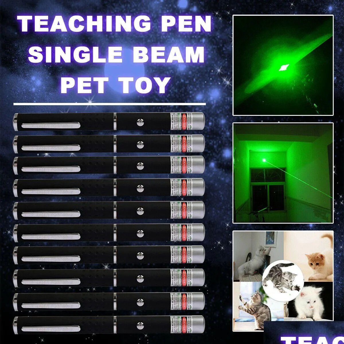 Ponteiros laser 10pcs 50 milhas 532nm mini caneta ponteiro laser verde brilhante astronomia 1mw powerf portátil lazer gato / cão brinquedo única gota del dhchp