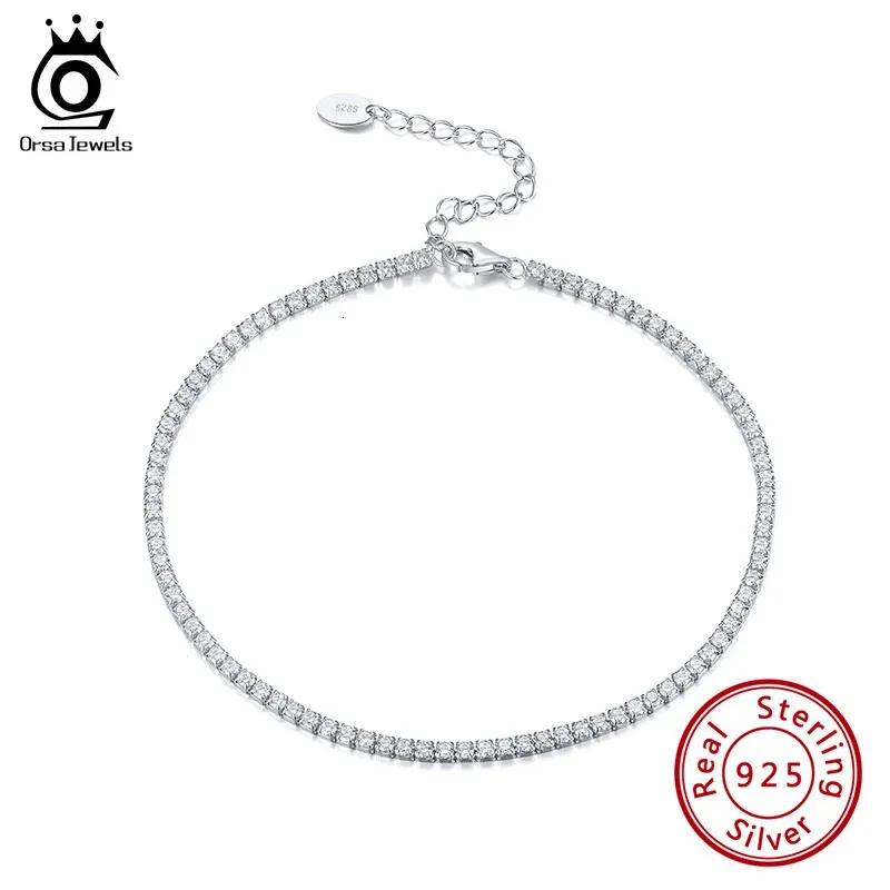 Anklets ORSA JEWELS Real 925 Silver Adjustable Tennis Anklets Bracelet with Full Paved Rhinestone for Women Barefoot Jewelry Gift SA03 231027