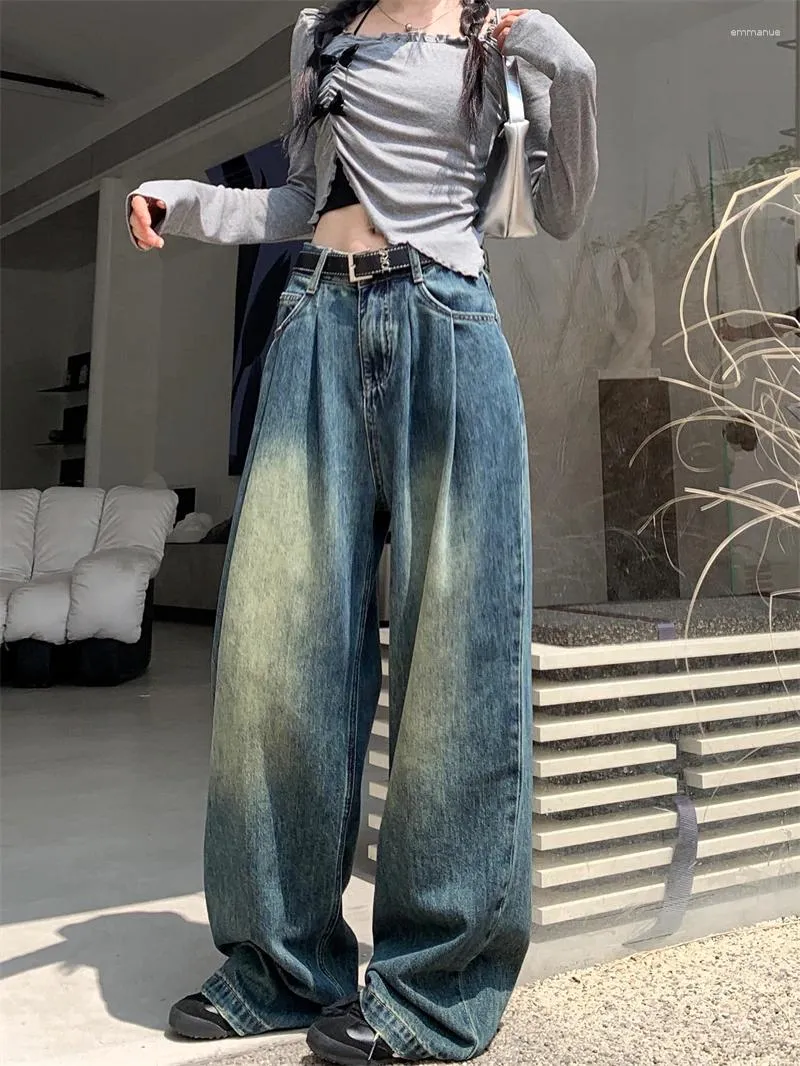 Jeans pour femmes GY4879 retro 2023 coupe ample americaine taille haute mince et longue jambe large polyvalente mode