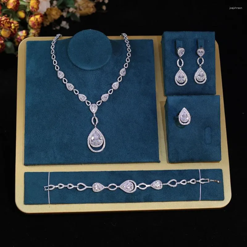 Ketting Oorbellen Set ZY UNIEKE Luxe Afrikaanse Sieraden Voor Vrouwen 4 STKS Zirkoon Kristal Dubai Bruids Bruiloft Accessoires