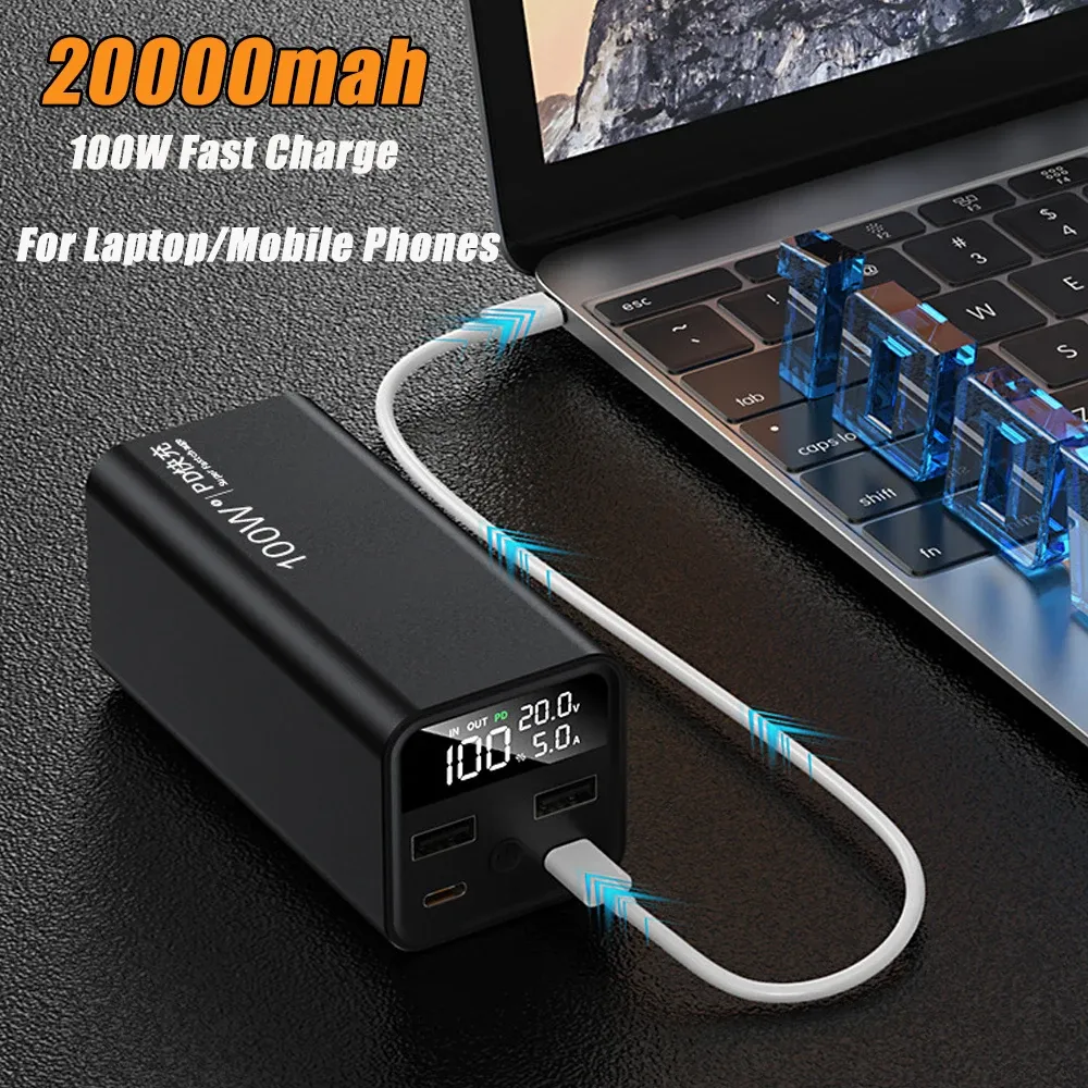 20000mAh Power Bank Type C PD 100W Fast Charging For Laptop Powerbank External Battery Charger For iPhone Xiaomi Mobile Phones