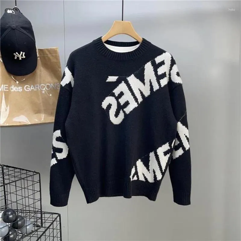 Men's Sweaters Autumn And Winter Knit Sweater Oversized Harajuku O-neck Pullovers Long Sleeve Men Clothing High Street Letter For