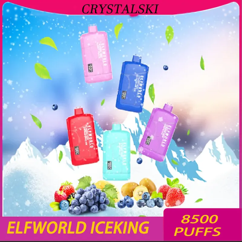 Оригинальная электронная сигарета ELFWORLD ICEKING 8500 затяжек, сетчатая катушка, одноразовая вейп-ручка, 550 мАч, 17 мл, жидкость и аккумулятор, цифровой дисплей