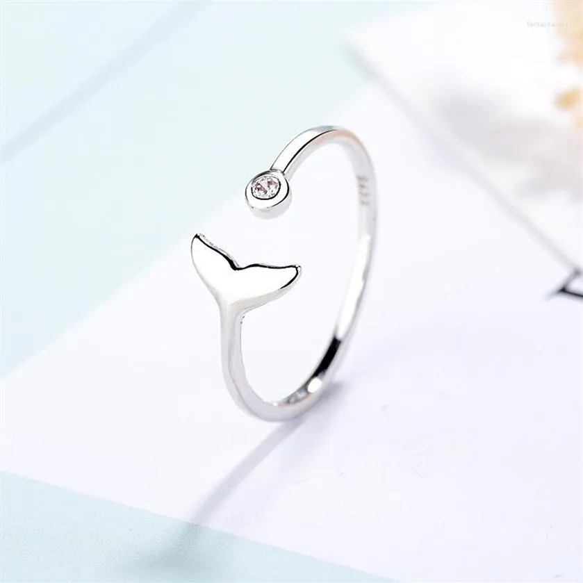 Wedding Rings Simple Trendy Silver Color Mermaid Tail Cuff Ring With Cubic Zirco Sea Whale Fish Bague Minimalist Romantic Gifts248b