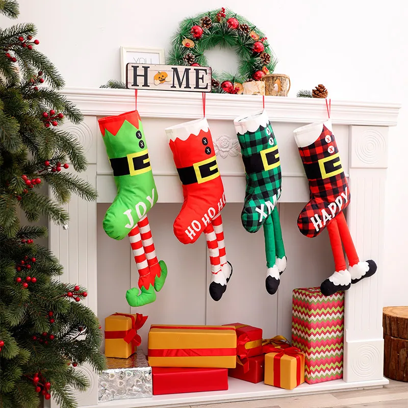 Christmas Gift Stocking Brushed Cloth Hanging Stockings with Long Legs Xmas Tree Fireplace New Year Home Decoration