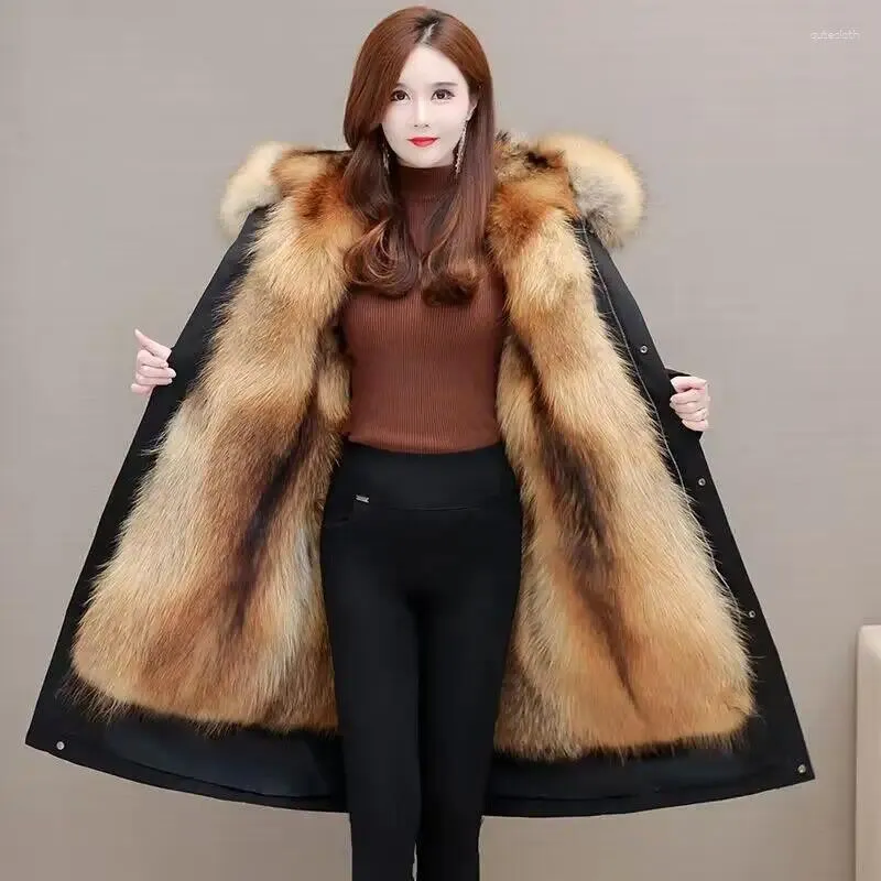 Trenchs de femmes Designer spécial hiver sur le genou doublure amovible haut de gamme épaissie veste rembourrée en coton imitation manteau de fourrure