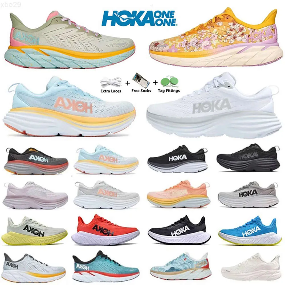 292023 Hoka ONE Bondi 8 Clifton Повседневная обувь Hokas Black White Shock Бег Пеший туризм ShoAbsorbing Road Carbon x2 Мужчины Женщины Кроссовки для бега Кроссовки для скалолазания и бега