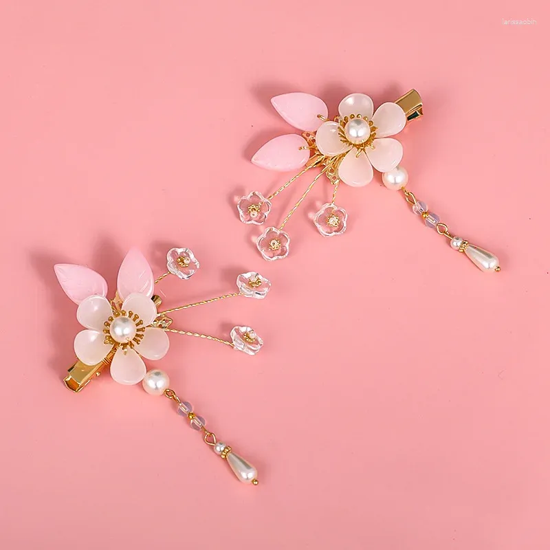 Haarspeldjes 2 stuks Vintage antieke roze bloem Hanfu bruid bruiloft sieraden handgemaakte clip