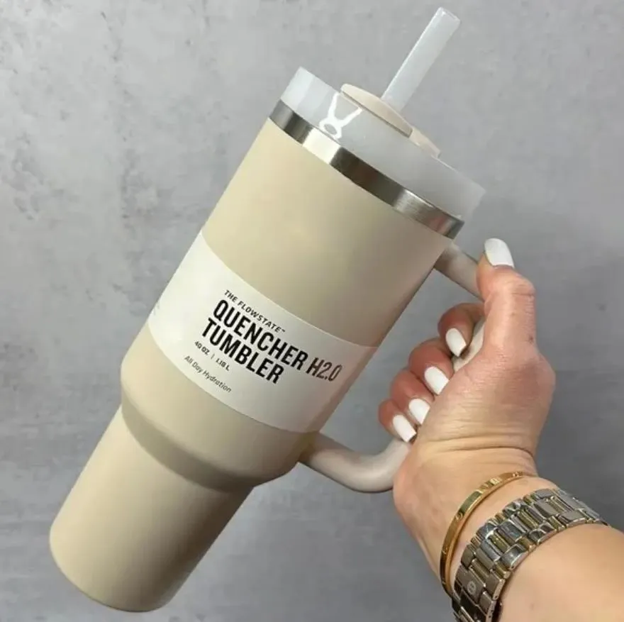 Klaar voor verzending Quencher Tumblers H2.0 40oz roestvrijstalen bekers Siliconen handvat Deksel Stro 2e generatie Automokken Waterflessen 20 kleuren GF1027