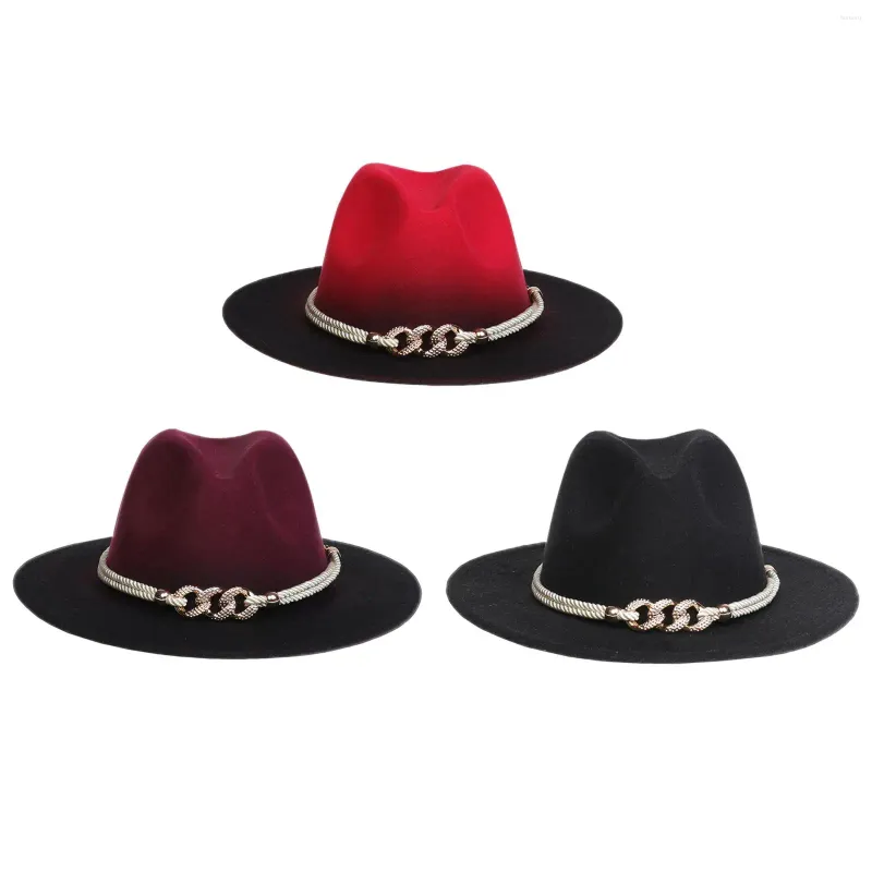 Berets Western Fedora Hat Cosplay Cowgirl Party com corrente larga borda homens mulheres